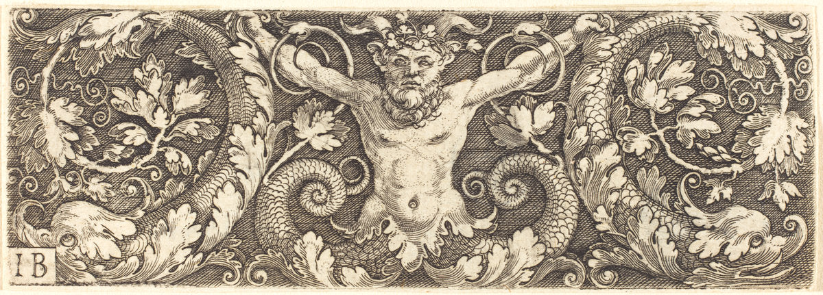 Ornament with Fantastic Satyr and Dolphins by Master IB (German, active c. 1523/1530), 16X12"(A3)Poster Print