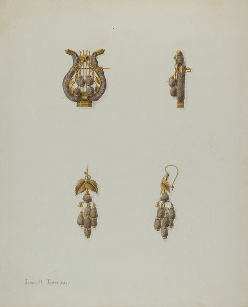Brooch and Earrings by John H. Tercuzzi (American, active c. 1935), 16X12"(A3)Poster Print