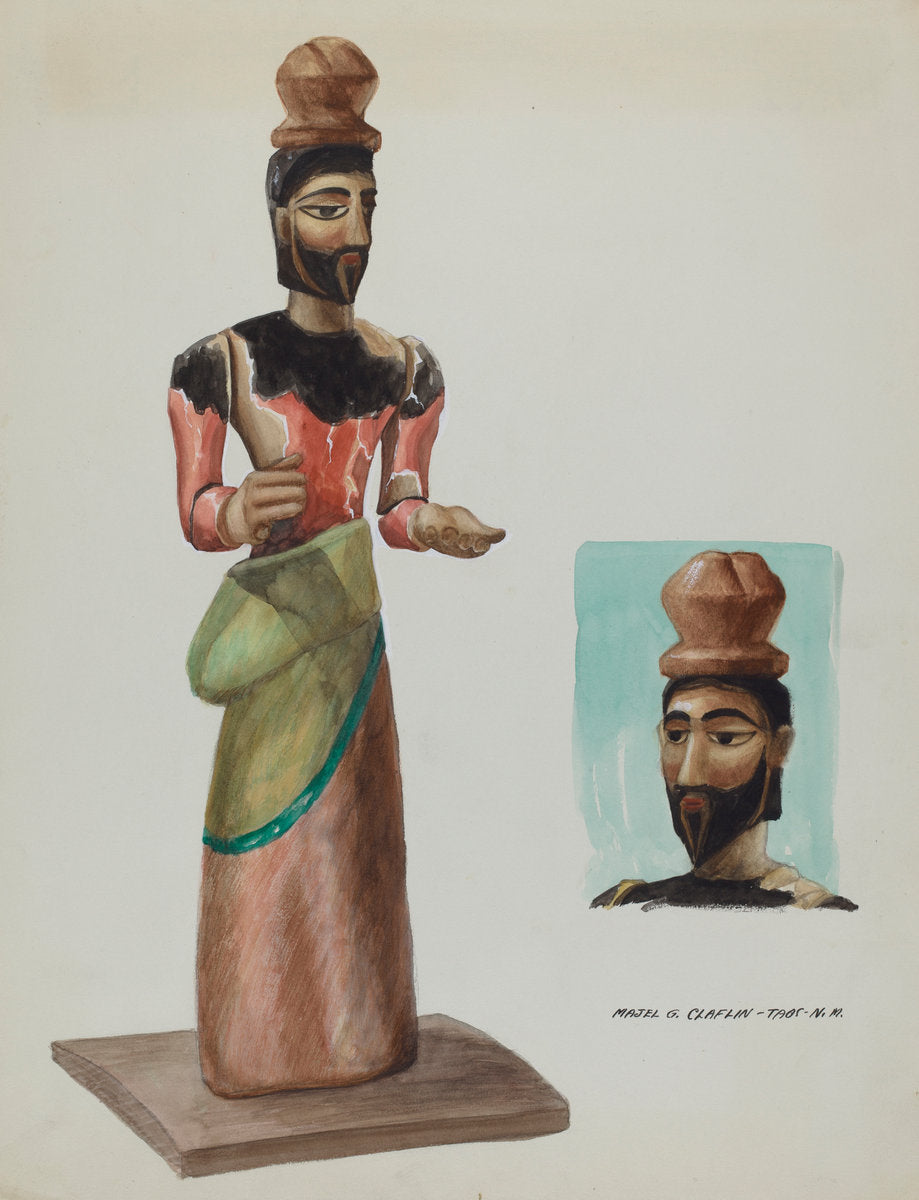 San Jose, Carved and Painted Wooden Santo by Majel G. Claflin (American, active c. 1935), 16X12"(A3)Poster Print