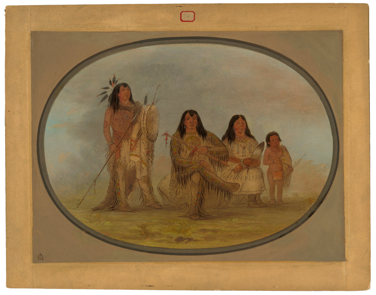 A Blackfoot Chief, His Wife, and a Medicine Man by George Catlin (American, 1796 - 1872), 16X12"(A3)Poster Print