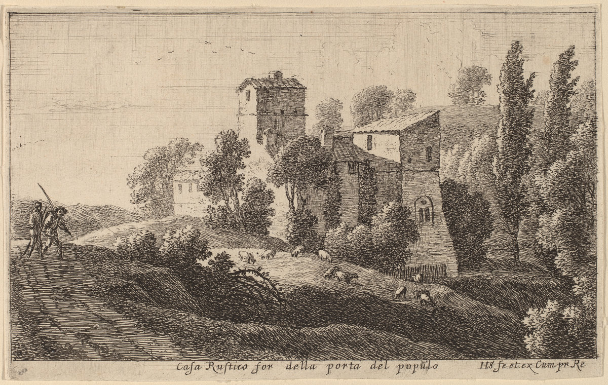 Farm beyond the Porta del Popolo by Herman van Swanevelt (Dutch, c. 1600 - 1655), 16X12"(A3)Poster Print