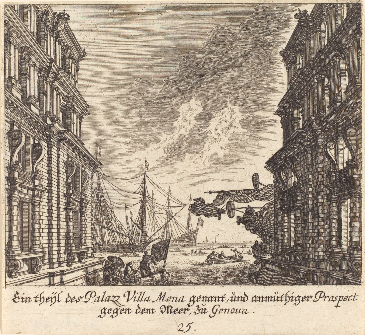 Palazzo Villamena, Genoa by Melchior Küsel after Johann Wilhelm Baur (German, 1626 - 1683), 16X12"(A3)Poster Print