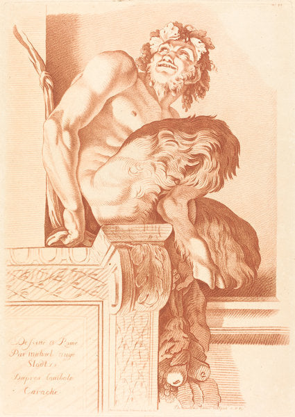 Satyr by Gilles Demarteau the Elder after René Michel Slodtz after Annibale Carracci (French, 1722 - 1776), 16X12"(A3)Poster Print