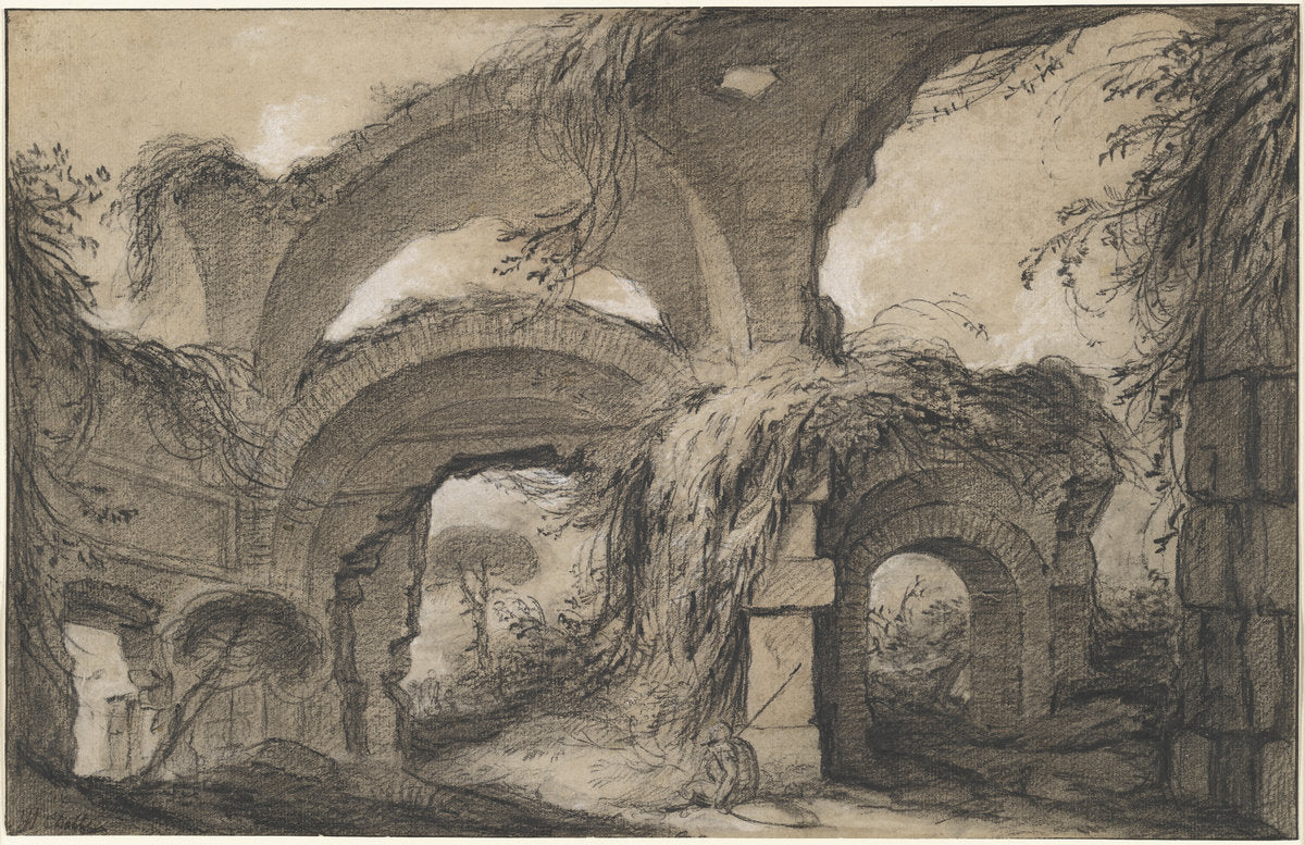 Arches of the Larger Baths at Hadrian's Villa by Charles Michel-Ange Challe (French, 1718 - 1778), 16X12"(A3)Poster Print
