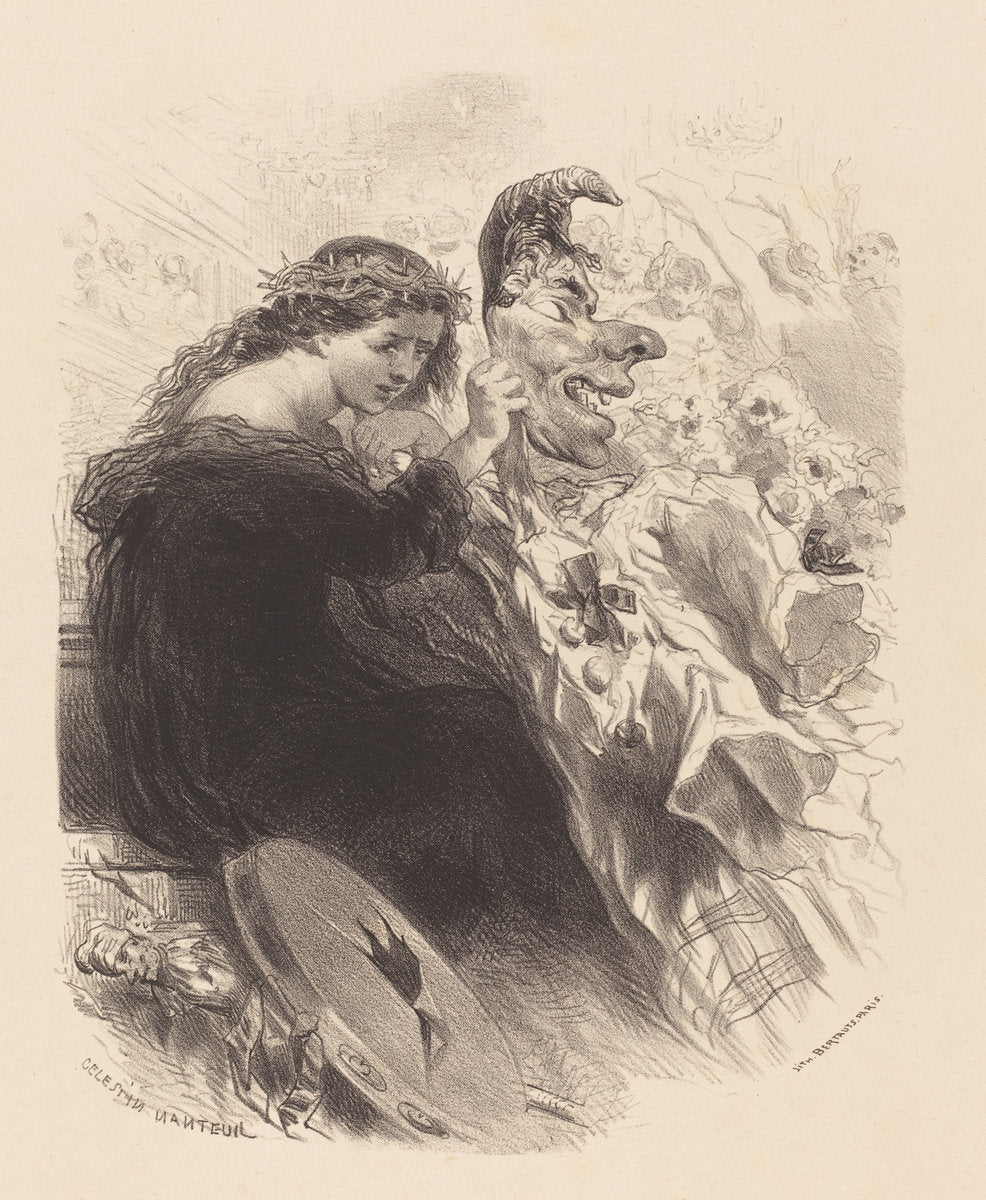 The Woman Behind the Mask by Célestin Nanteuil (French, 1813 - 1873), 16X12"(A3)Poster Print