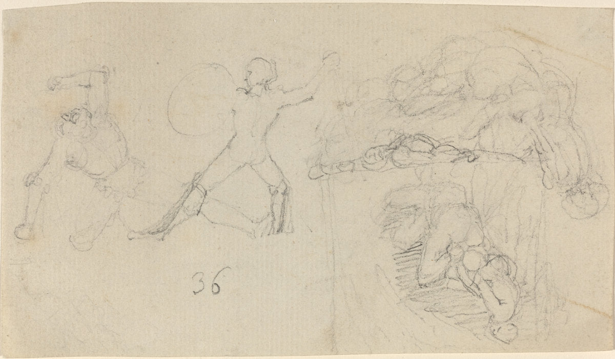 Sheet of Sketches, including Two Warriors Fighting by John Flaxman (British, 1755 - 1826), 16X12"(A3)Poster Print