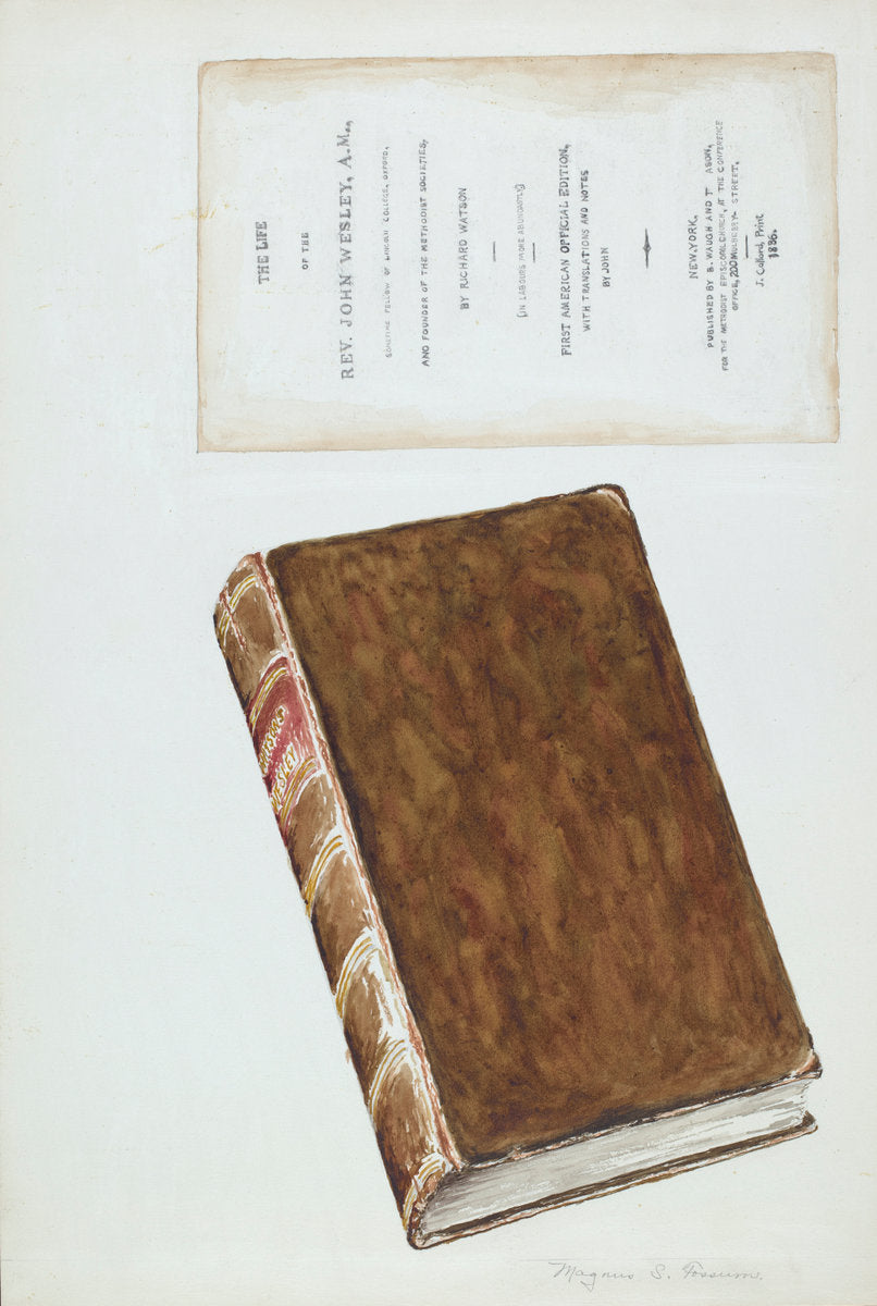 Old Book, "Life of Wesley" by Magnus S. Fossum (American, 1888 - 1980), 16X12"(A3)Poster Print
