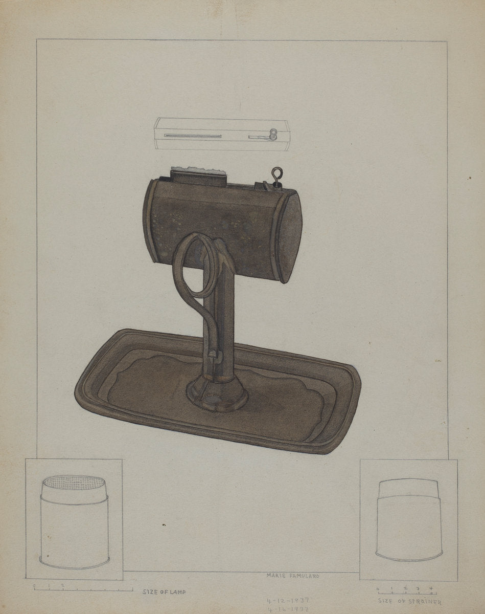Lamp and Tallow Strainer by Marie Famularo (American, 1901 - 1975), 16X12"(A3)Poster Print