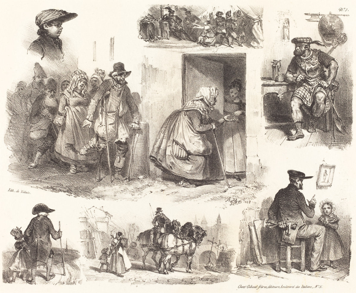 Eight Vignettes of Genre Incidents by Auguste Raffet (French, 1804 - 1860), 16X12"(A3)Poster Print