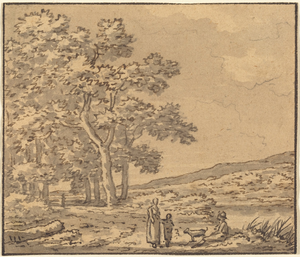 A Landscape with Three Figures and a Dog by Théodore Rousseau (French, 1812 - 1867), 16X12"(A3)Poster Print