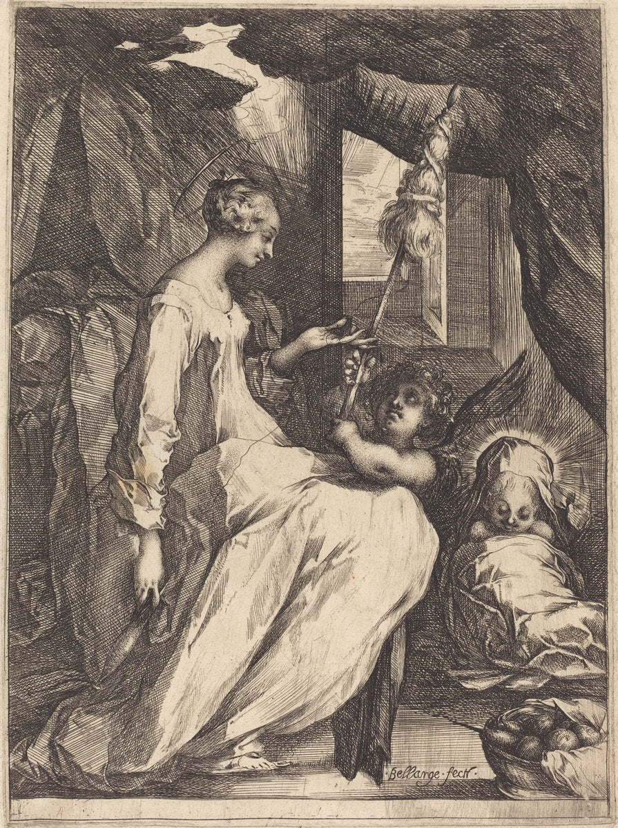 The Madonna Spinning by Jacques Bellange (French, c. 1575 - died 1616), 16X12"(A3)Poster Print