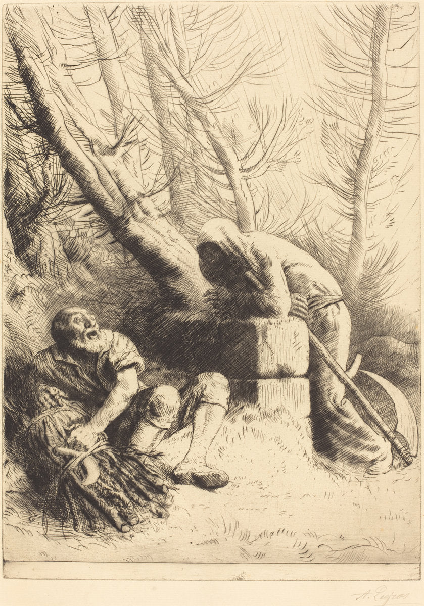 Death and the Woodcutter, 4th plate (La mort et le bucheron) by Alphonse Legros (French, 1837 - 1911), 16X12"(A3)Poster Print