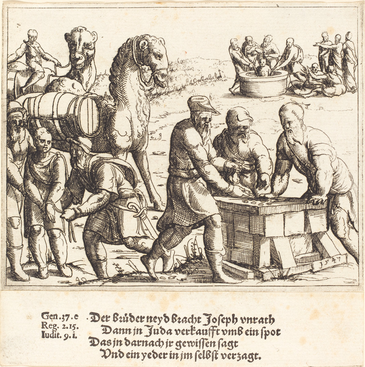 Joseph Sold to the Ishmaelites by Augustin Hirschvogel (German, 1503 - 1553), 16X12"(A3)Poster Print