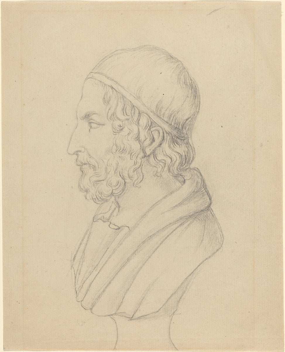 Classical Portrait Bust of a Bearded Man by John Flaxman (British, 1755 - 1826), 16X12"(A3)Poster Print