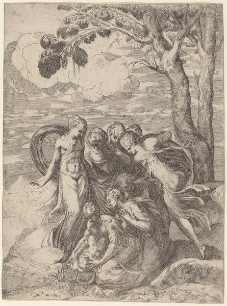 The Finding of Moses by Battista Angolo del Moro, after Andrea Meldolla, called Schiavone (Italian, c. 1515 - 1573), 16X12"(A3)Poster Print