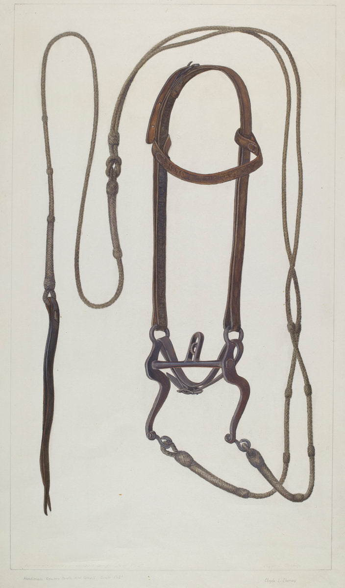 Bridle with Braided Rawhide Reins by Clyde L. Cheney (American, active c. 1935), 16X12"(A3)Poster Print
