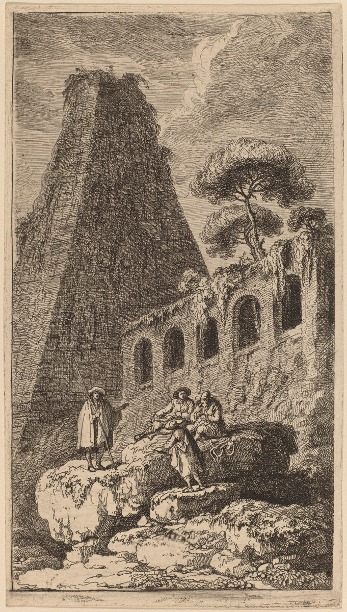The Pyramid of Sesto near the Gates of St. Pauli in Rome by Franz Edmund Weirotter (Austrian, 1730 - 1771), 16X12"(A3)Poster Print