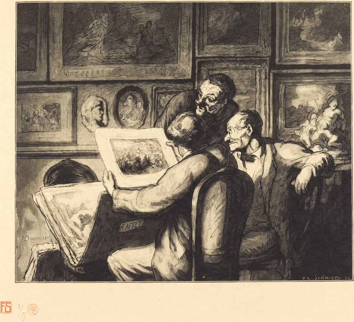 Les Amateurs d'estampes by Francois Louis Schmied after Honoré Daumier (Swiss, 1873 - 1941), 16X12"(A3)Poster Print