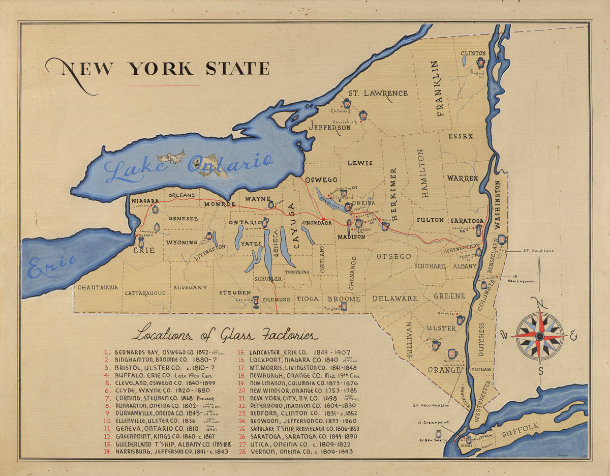 1935/1942 by American 20th Century (Map of New York State), 16X12"(A3)Poster Print