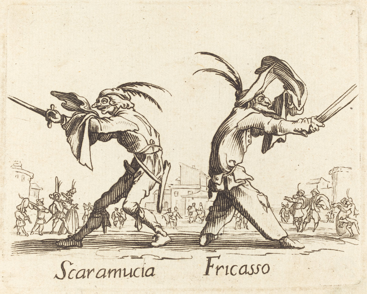 etching by after Jacques Callot (Scaramucia and Fricasso), 16X12"(A3)Poster Print