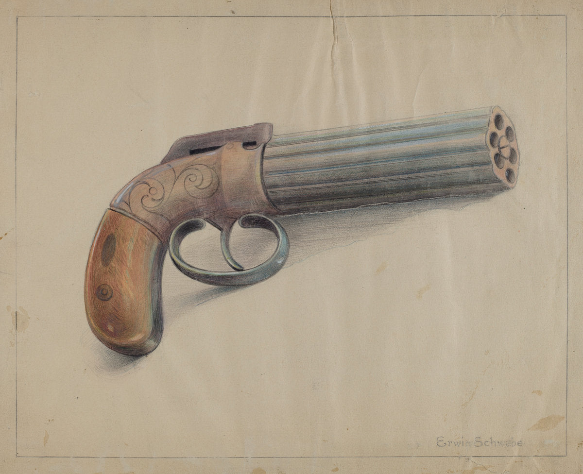 Revolving Pistol by Erwin Schwabe (American, active c. 1935), 16X12"(A3)Poster Print