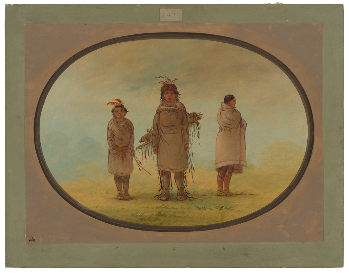 A Stone Warrior, His Wife, and a Boy by George Catlin (American, 1796 - 1872), 16X12"(A3)Poster Print