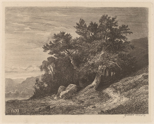 Ancient Trees on a Hillside by Alexandre Calame (Swiss, 1810 - 1864), 16X12"(A3)Poster Print