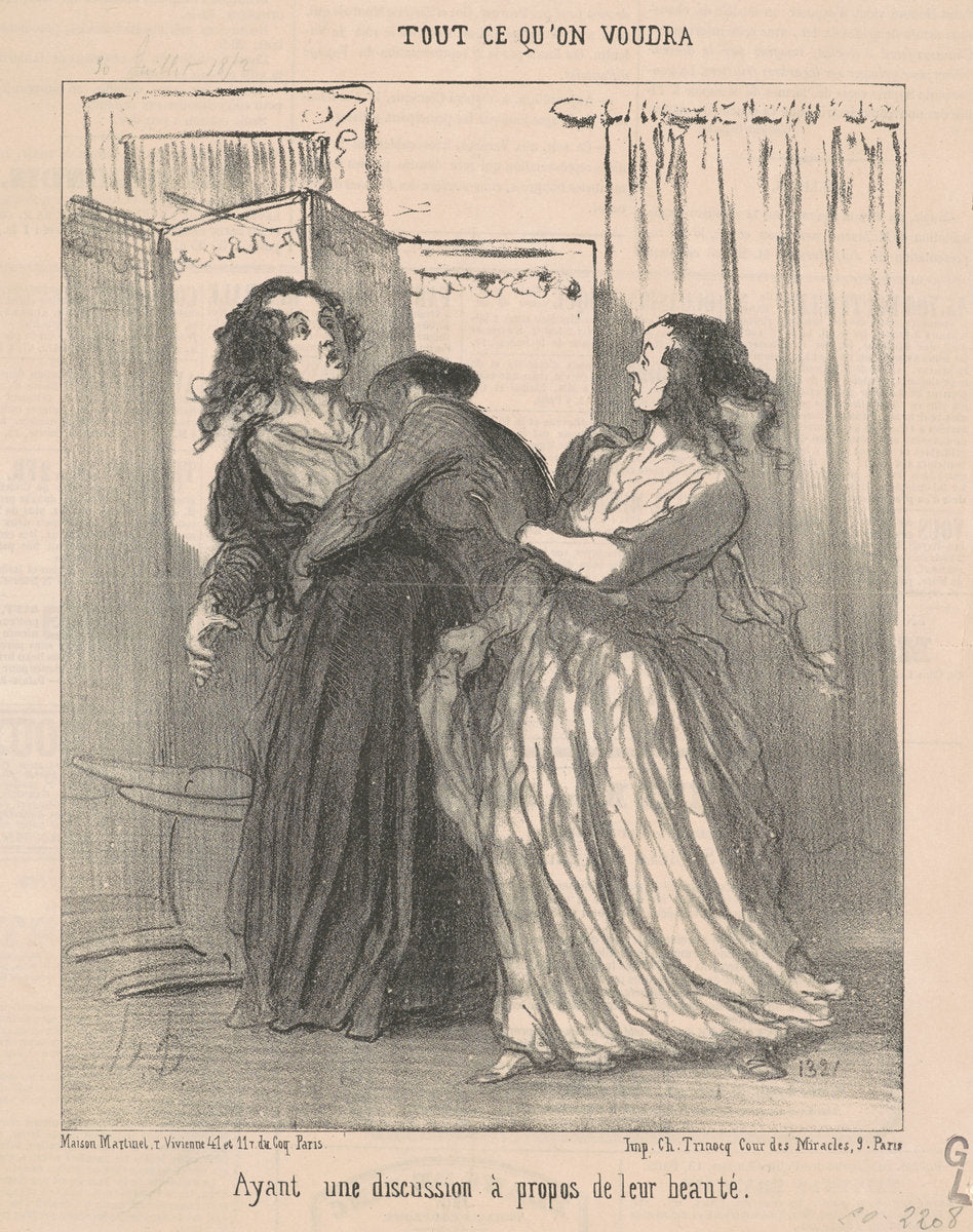 Ayant une discussion a propos de leur beauté by Honoré Daumier (French, 1808 - 1879), 16X12"(A3)Poster Print