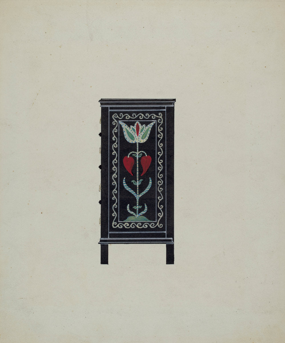 Side View of Guilford Painted Chest by Martin Partyka (American, active c. 1935), 16X12"(A3)Poster Print