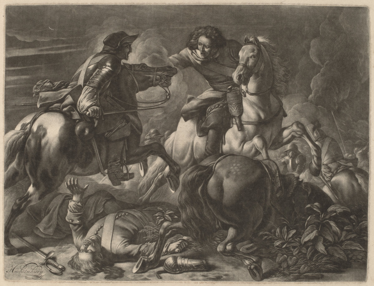 Two Fighting Horsemen by Jan van Huchtenburgh (Dutch, 1647 - 1733), 16X12"(A3)Poster Print
