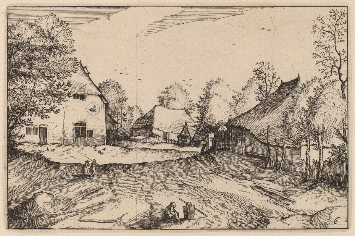 The Swann's Inn by Claes Jansz Visscher after Johannes van Doetechum, the Elder after Lucas van Doetechum after Master of the Small Landscapes (Dutch, 1586/1587 - 1652), 16X12"(A3)Poster Print