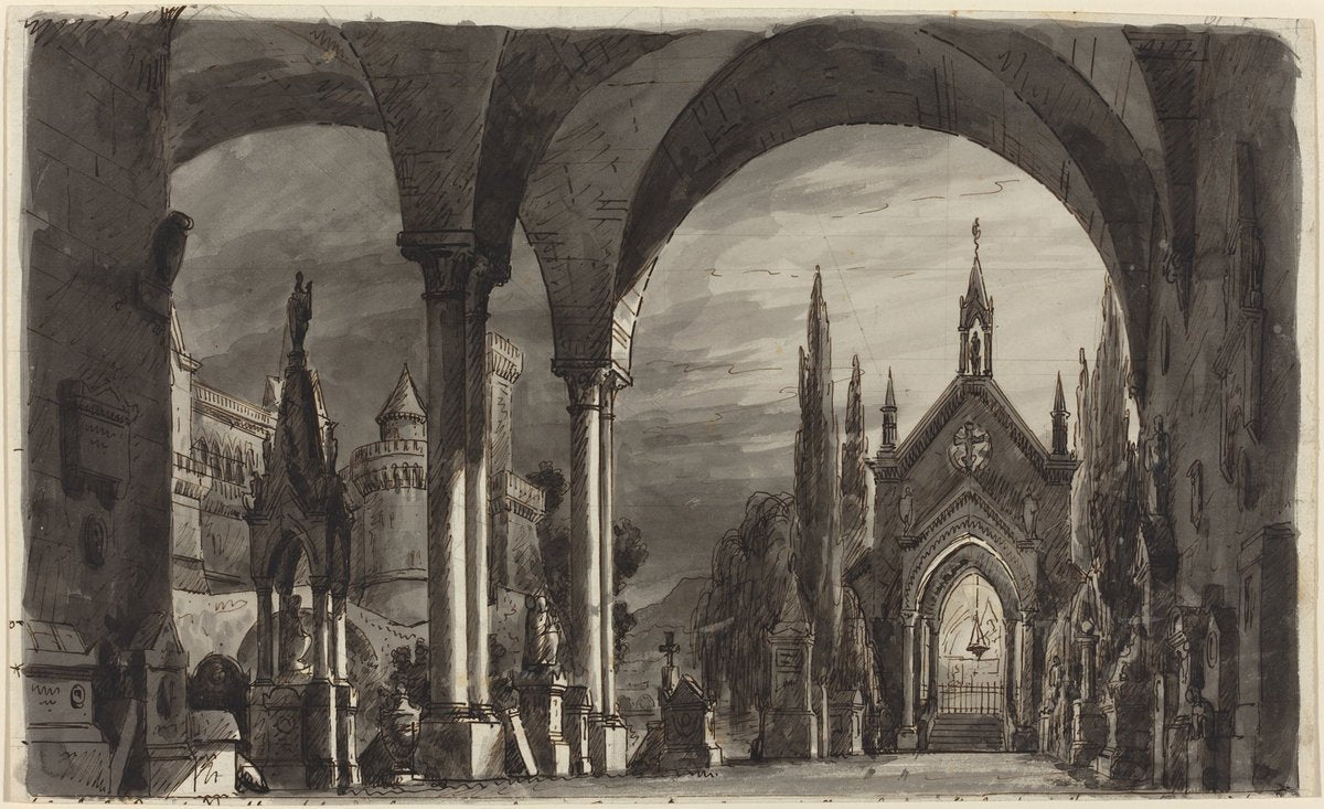 Graveyard of the Ravenswoods, from "Lucia di Lammermoor" by Romolo Liverani (Italian, 1809 - 1872), 16X12"(A3)Poster Print