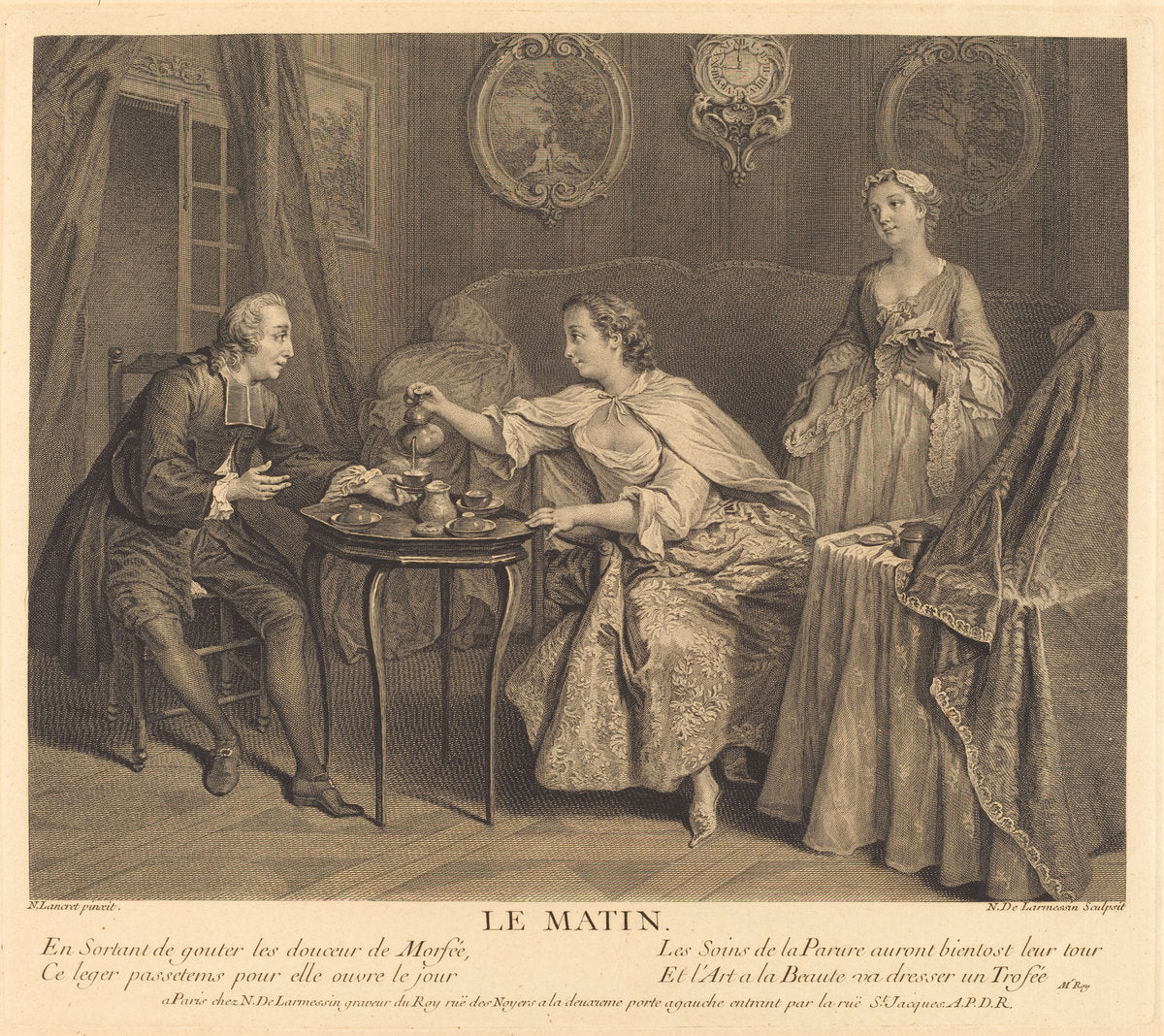 Le matin by Nicolas de Larmessin IV after Nicolas Lancret (French, 1684 - 1753 or 1755), 16X12"(A3)Poster Print