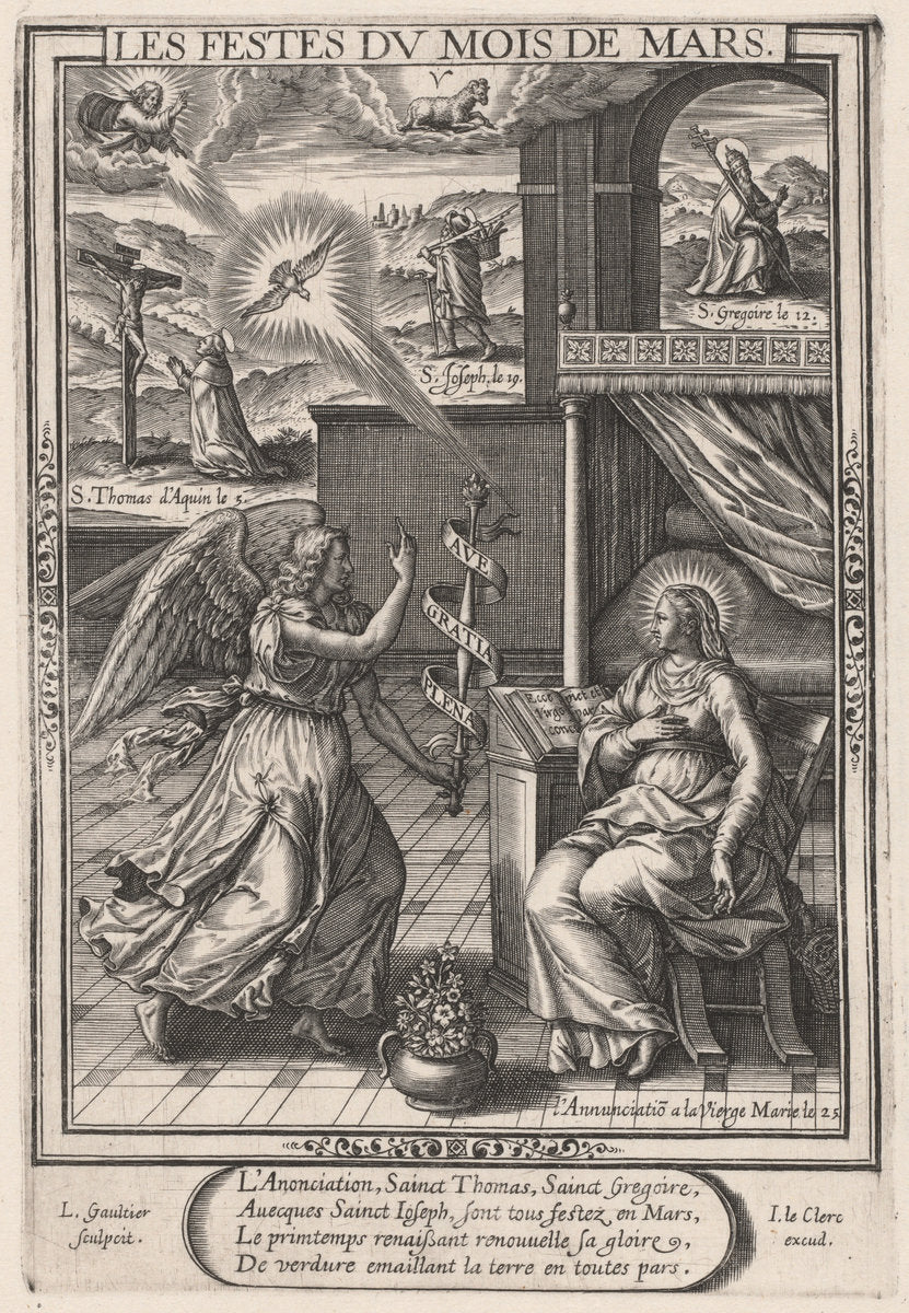 Les Festes du mois de Mars (March: The Annunciation) by Léonard Gaultier (French, 1561 - 1641), 16X12"(A3)Poster Print