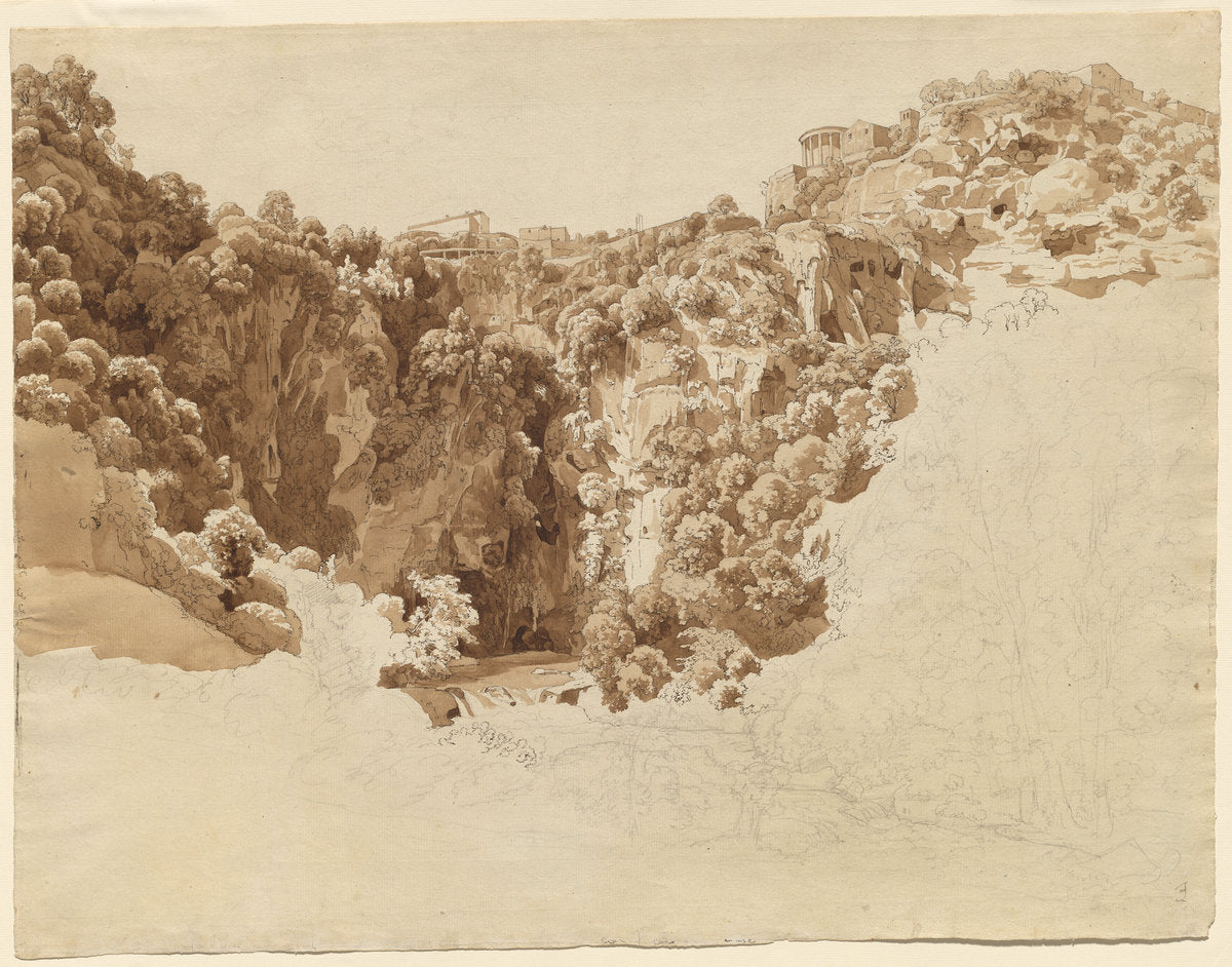 Tivoli and the Temple of the Sibyl above the Aniene Gorge by Johann Christian Reinhart (German, 1761 - 1847), 16X12"(A3)Poster Print