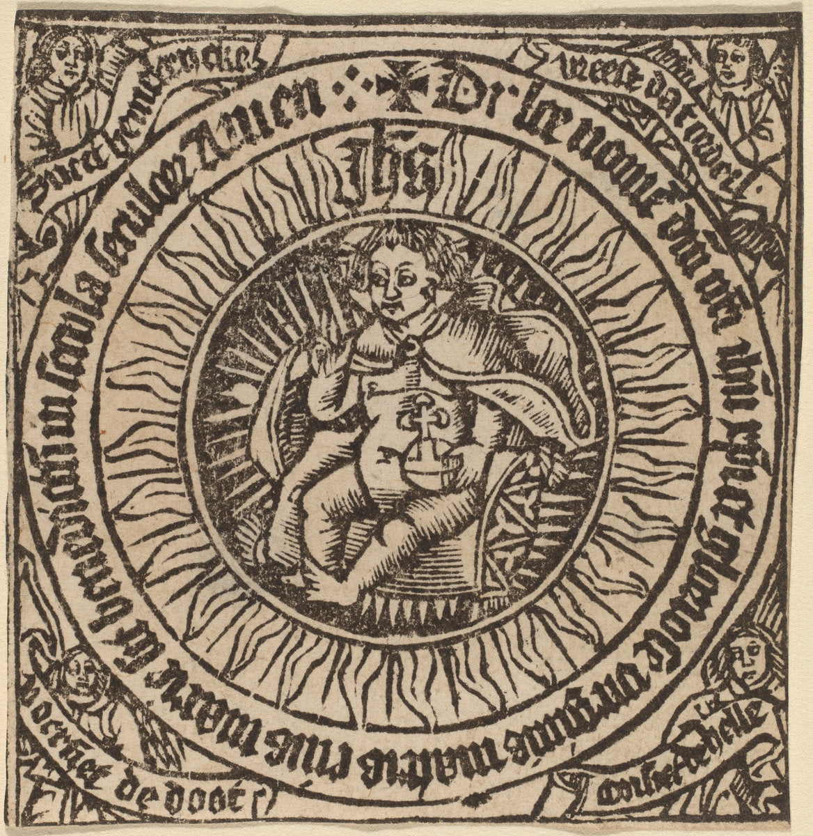 probably c. 1500 by Netherlandish 15th Century (Divine Infant with the Globe in a Circle with Four Angels), 16X12"(A3)Poster Print