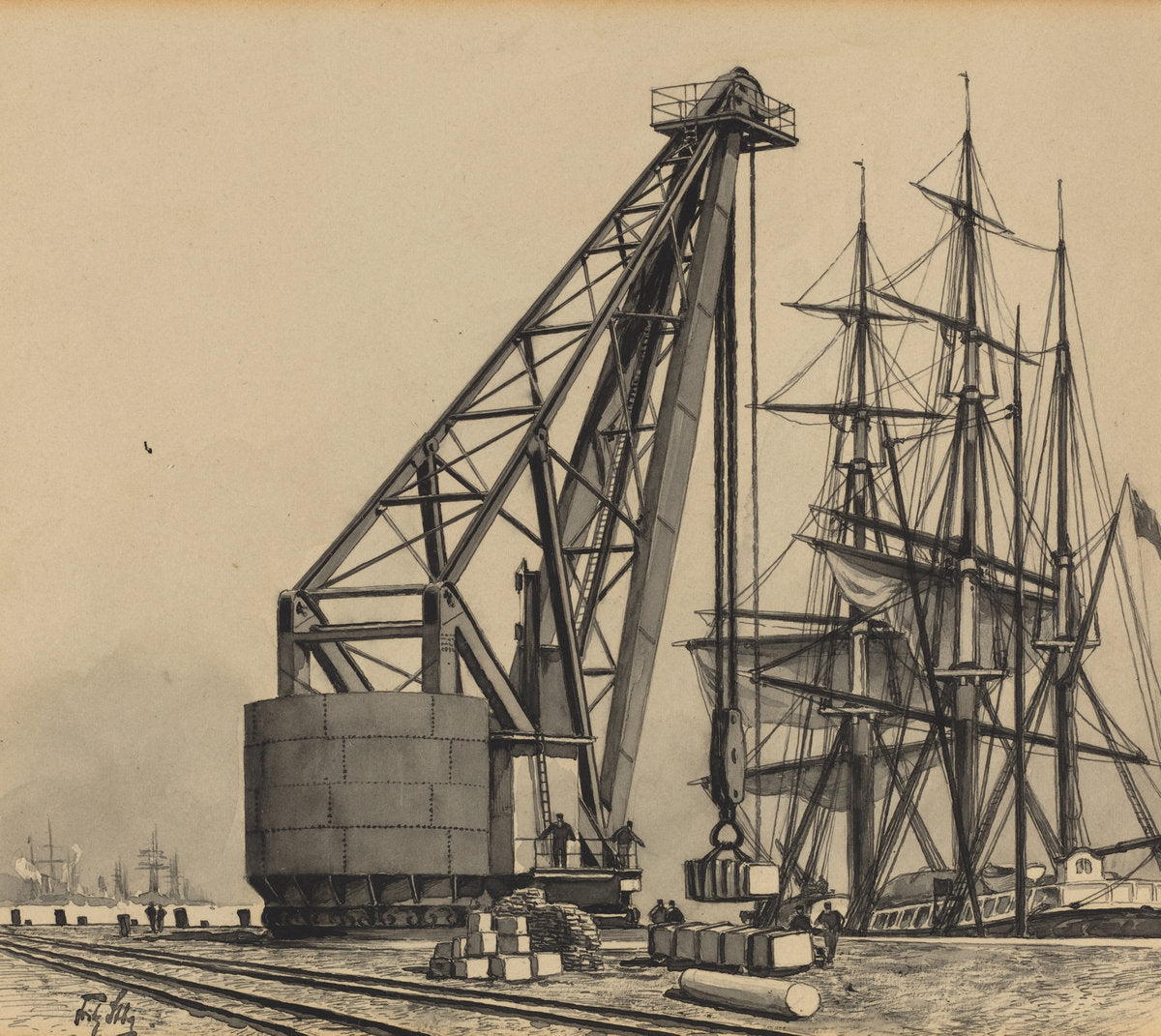Krahn im Freihafen by Fritz Stoltenberg (German, 1855 - 1921), 16X12"(A3)Poster Print