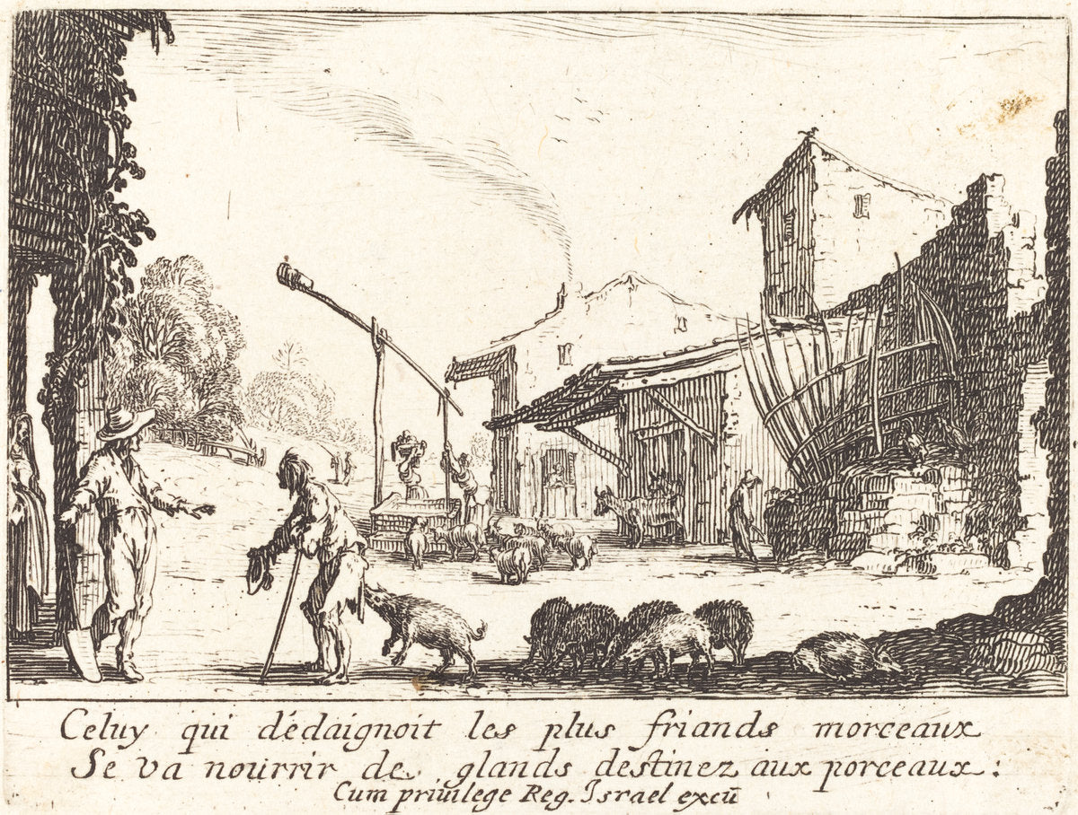 The Swineherd by Jacques Callot (French, 1592 - 1635), 16X12"(A3)Poster Print