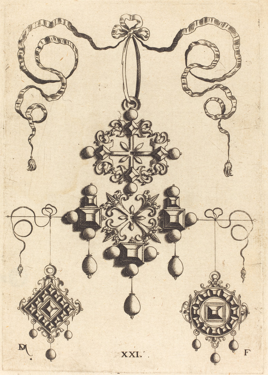 Pendant with Wheel at Centre, Surrounded by Four Table-Stones by Daniel Mignot (German, active 1593/1596), 16X12"(A3)Poster Print