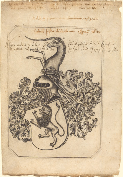 Coat of Arms with a Lion and Unicorn by Master hw (German, active c. 1481/1482), 16X12"(A3)Poster Print