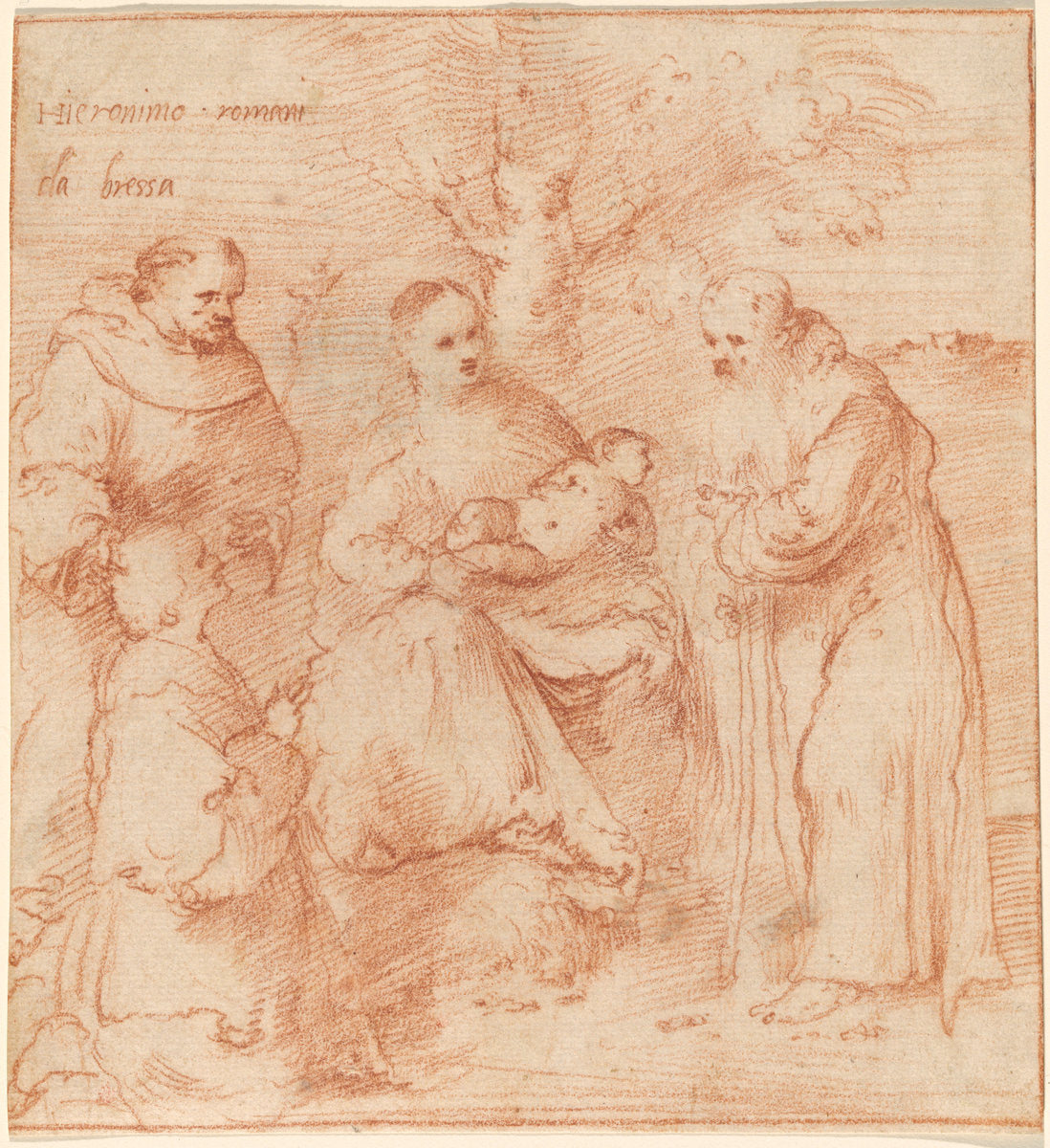The Madonna and Child with Saints Francis and Anthony Abbot and a Donor by Girolamo Romanino (Brescian-Venetian, 1484/1487 - c. 1560), 16X12"(A3)Poster Print