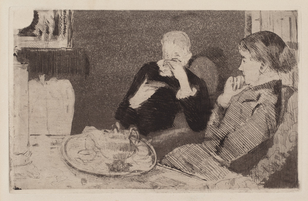 Lydia and Her Mother at Tea by Mary Cassatt (American, 1844 - 1926), 16X12"(A3)Poster Print