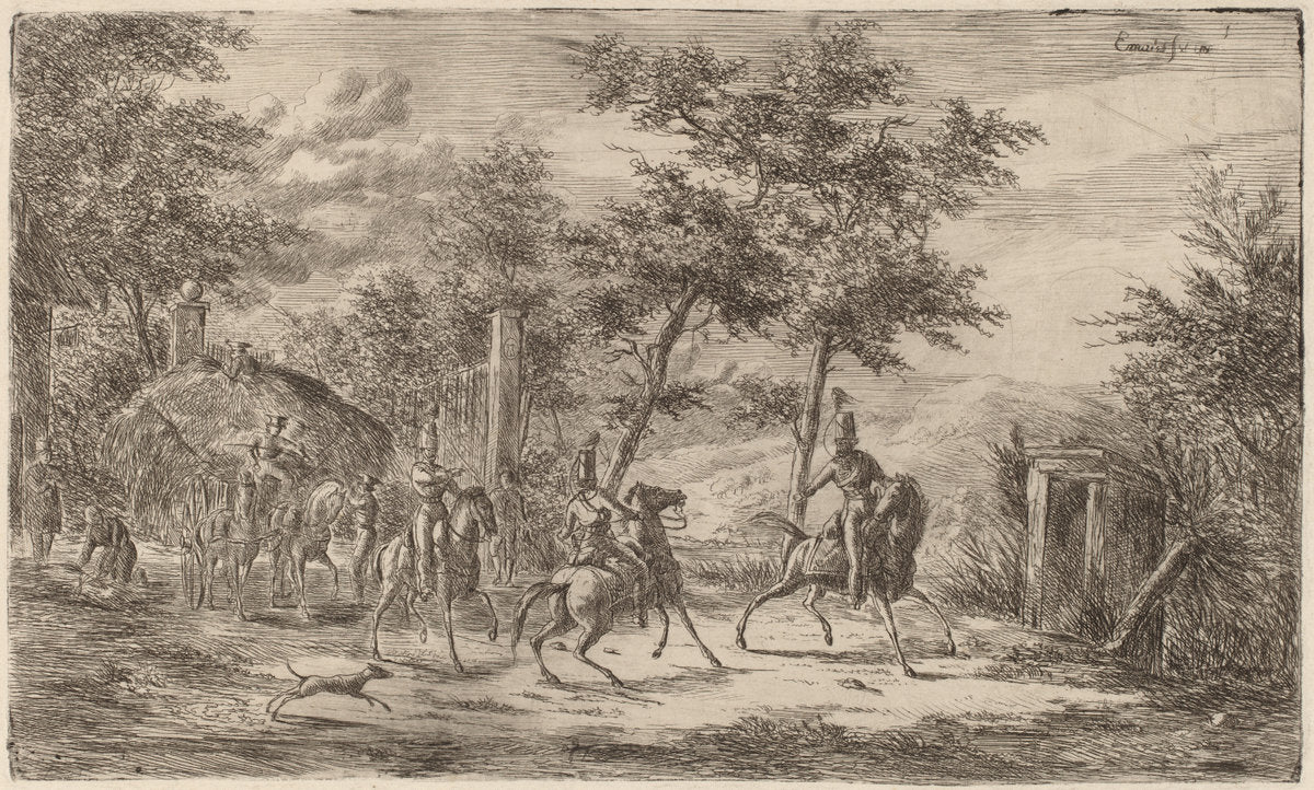 Cavalry and Hay Wagon by Gerhardus Emaus de Micault (Dutch, 1789 - 1863), 16X12"(A3)Poster Print