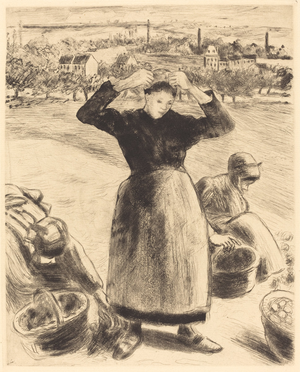Gathering Potatoes (Recolte de pommes de terre) by Camille Pissarro (French, 1830 - 1903), 16X12"(A3)Poster Print