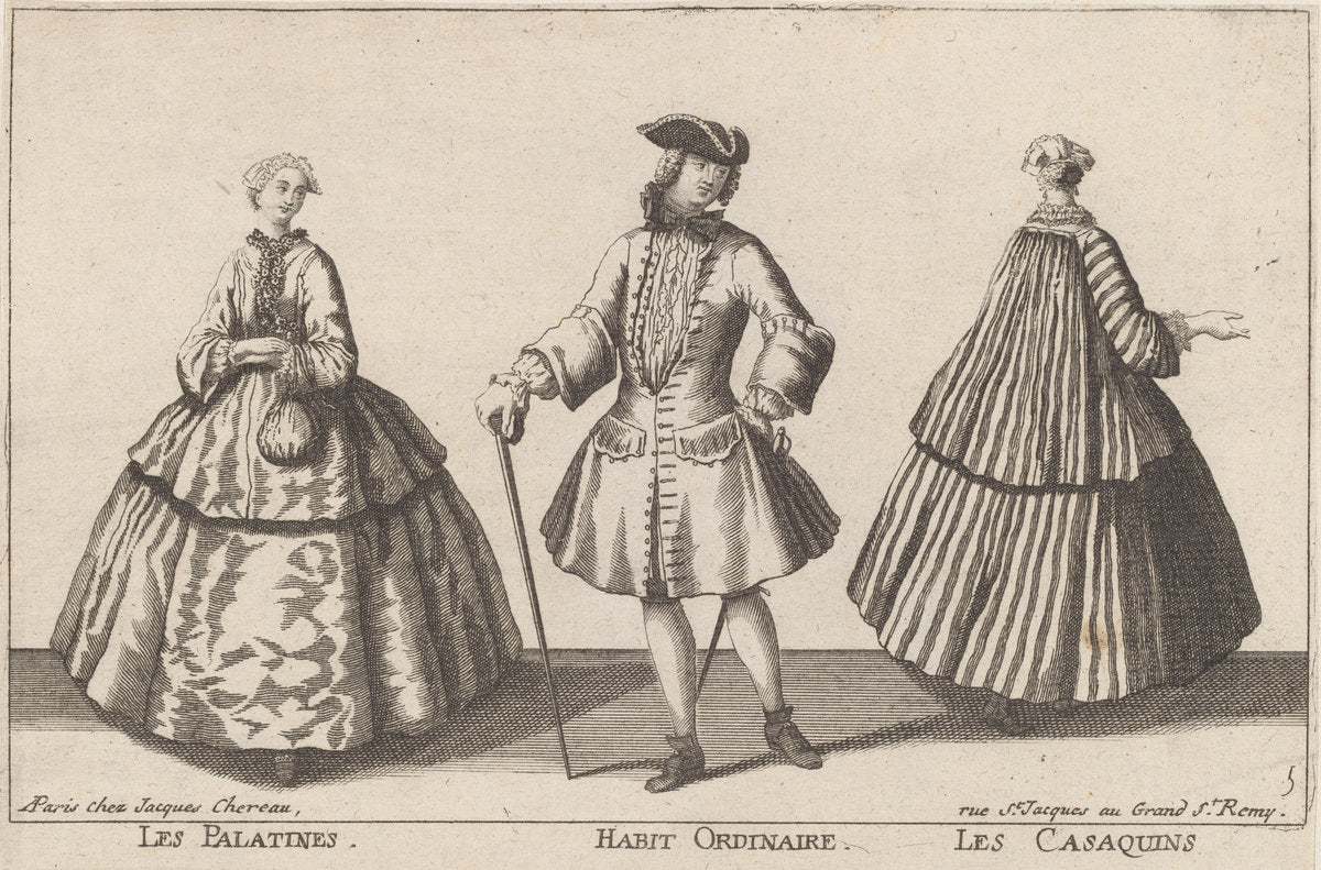Les Palatines/Habit Ordinaire/Les Casaquins by published by Jacques Chéreau (French, 1688 - 1776), 16X12"(A3)Poster Print
