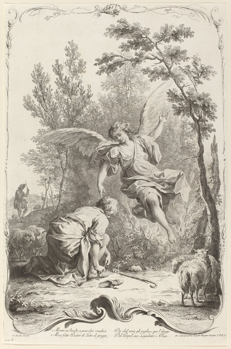 Moses and the Burning Bush by Joseph Wagner (publisher) after Giuseppe Zocchi (German, 1706 - 1780), 16X12"(A3)Poster Print