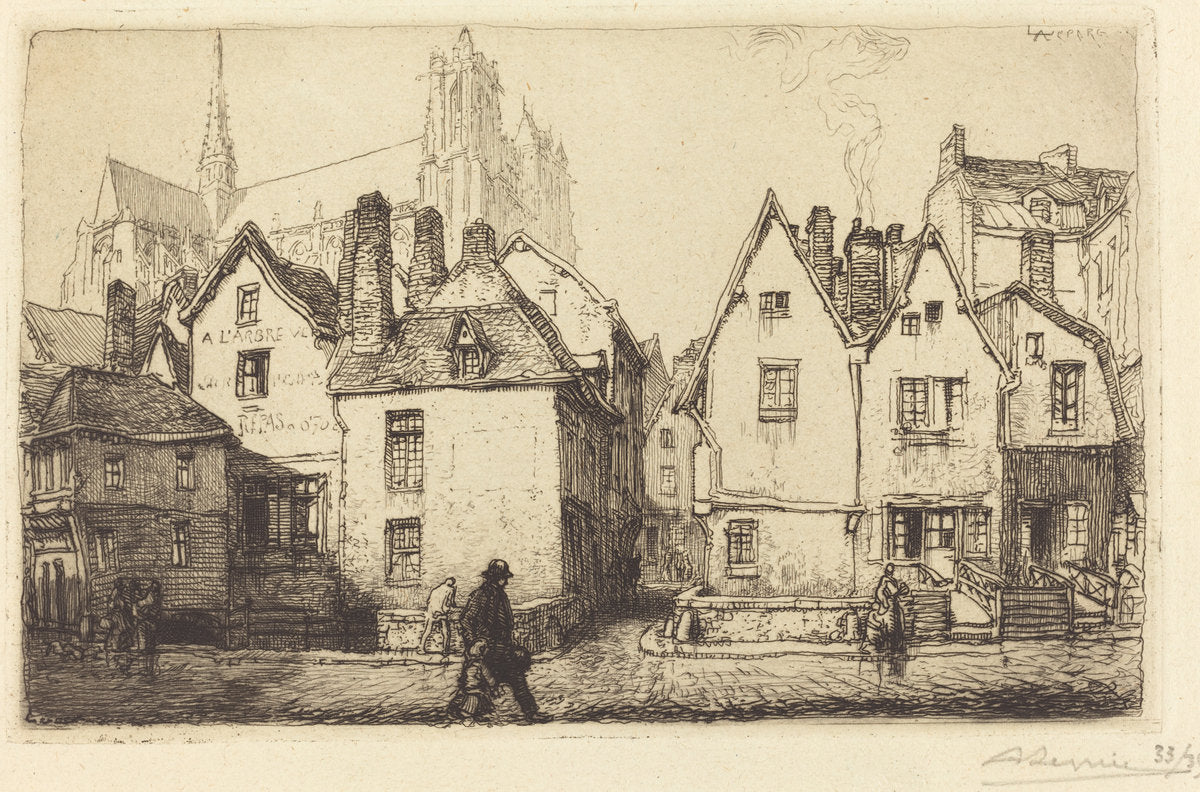 Old Houses at Amiens (Vieilles maisons a Amiens) by Auguste Lepère (French, 1849 - 1918), 16X12"(A3)Poster Print