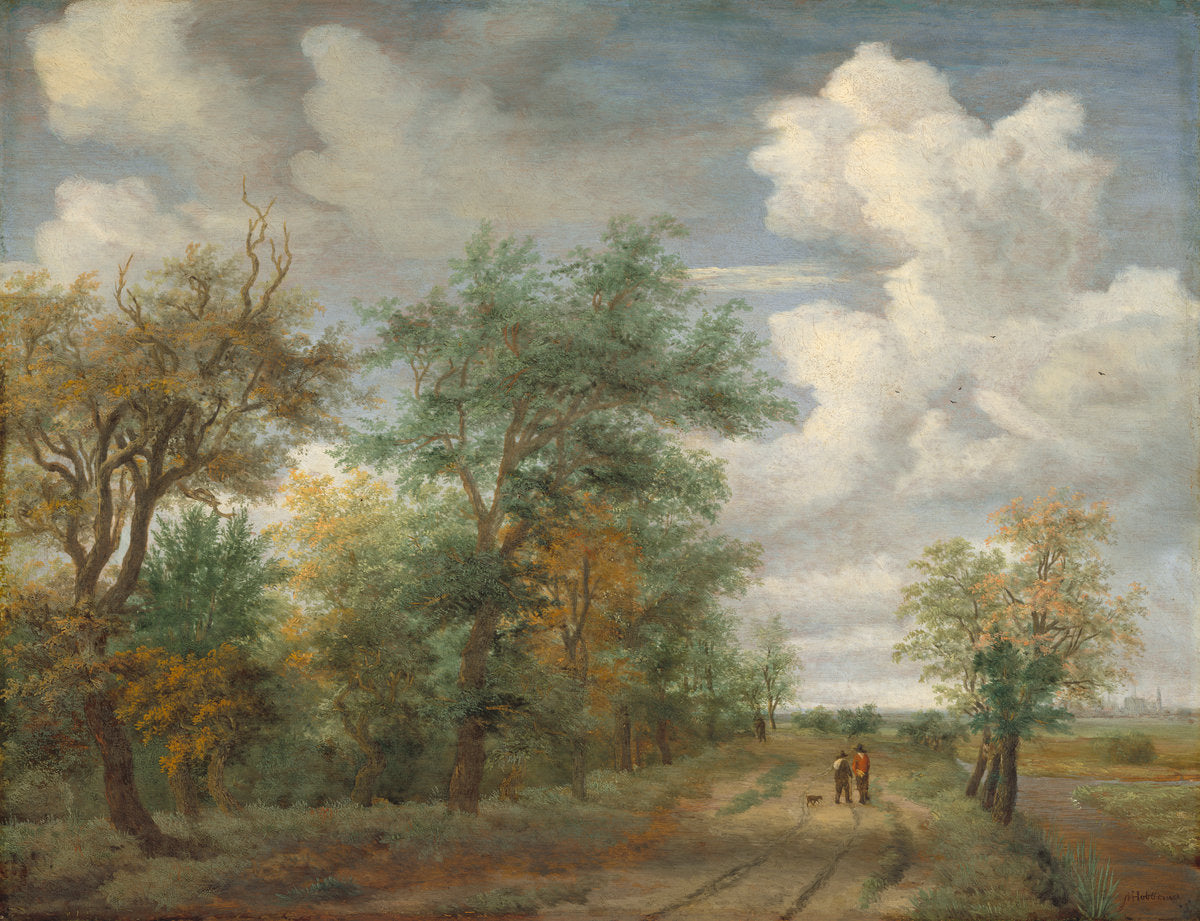 A Wooded Landscape with Figures by Meindert Hobbema (Dutch, 1638 - 1709), 16X12"(A3)Poster Print