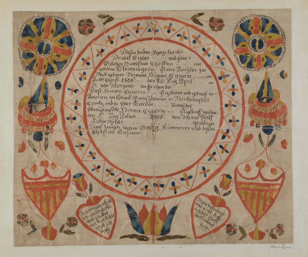 Pa. German Fraktur by Albert Levone (American, active c. 1935), 16X12"(A3)Poster Print