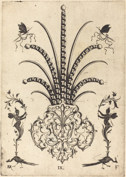Brooch with Table-Stones, Butterflies at Top, and Peacocks and Hermes at Bottom by Daniel Mignot (German, active 1593/1596), 16X12"(A3)Poster Print